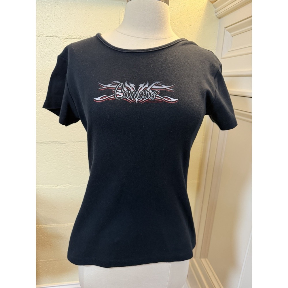 Y2K Camaro Women's Fitted T-Shirt Black Graphic Baby Tee Sz L  (Fits S) USA Made
